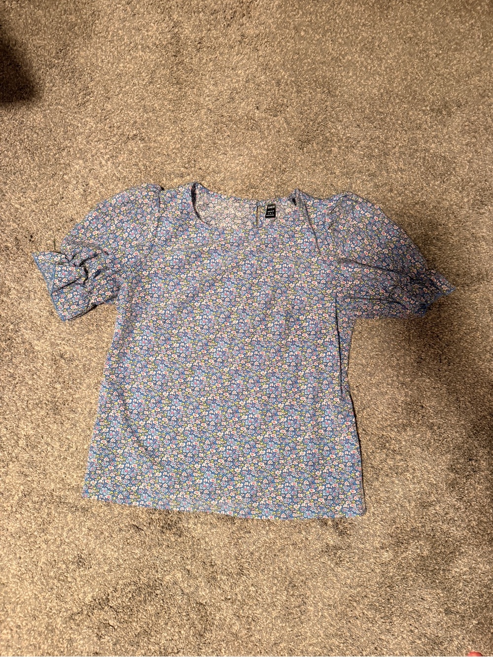SHEIN Blue Floral Puff-Sleeve Blouse